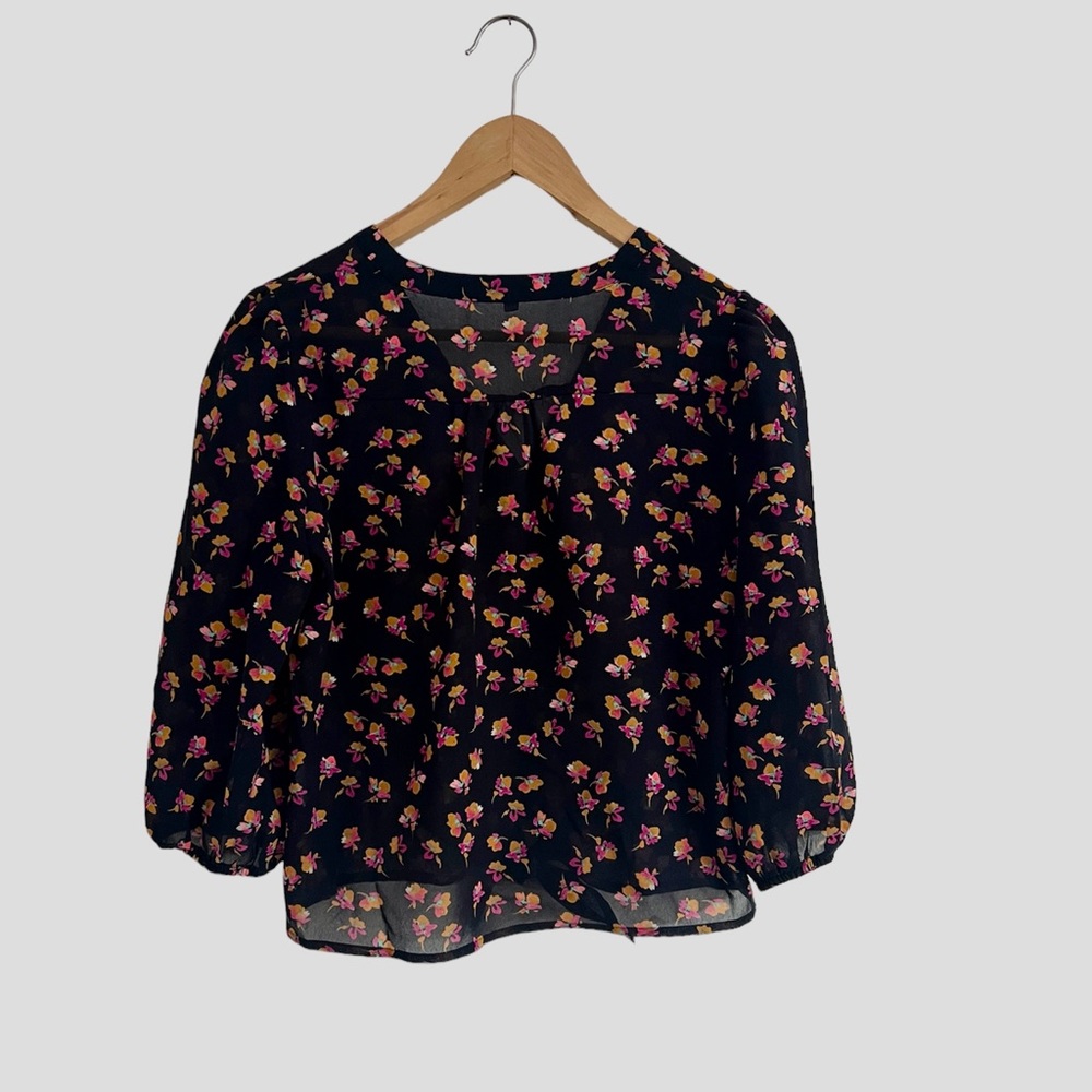 Sheer Floral Blouse Long Sleeve Size M